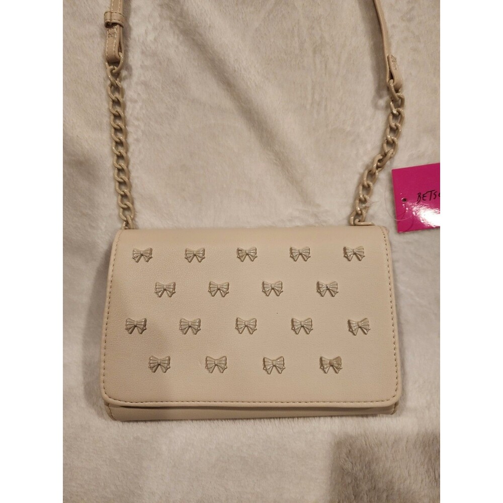 Betsey Johnson Purse Off White Bows Crossbody Bag Chain Strap